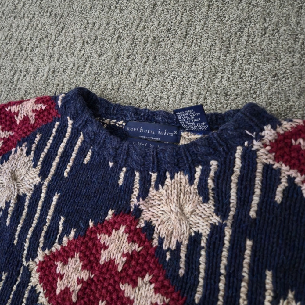 Vintage Northern Isles Americana Geometric Hand Knit Sweater Size M Cute - Picture 2 of 6